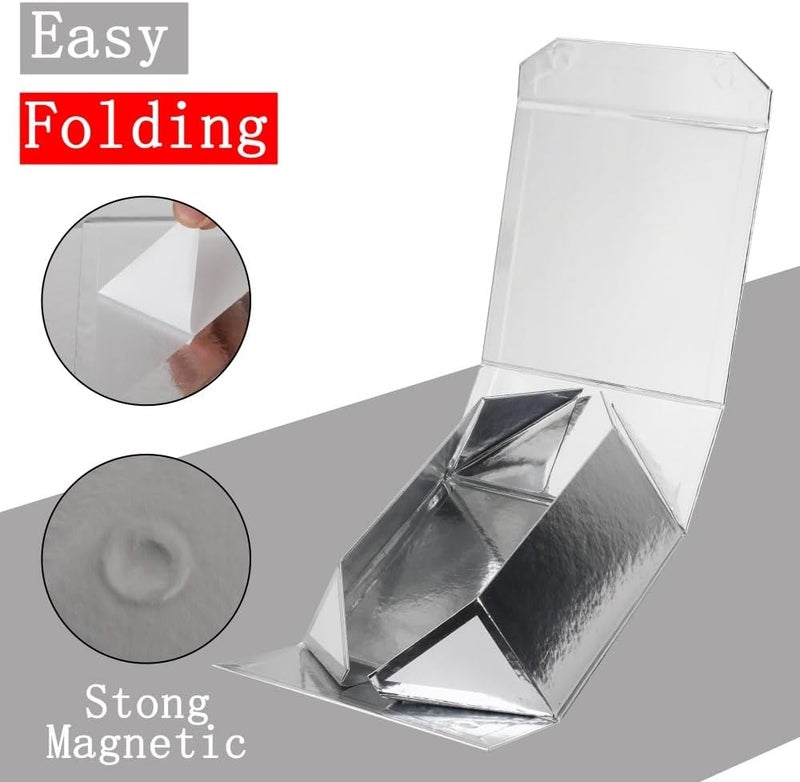 PACKGILO 6 Pcs Silver Gift Box Large 13x11x5.3 Inch Silver Large Gift Box with Crinkle Paper Magnetic Box with Shredded Paper Luxury Gift Boxes with Lids for Presents - Image 5